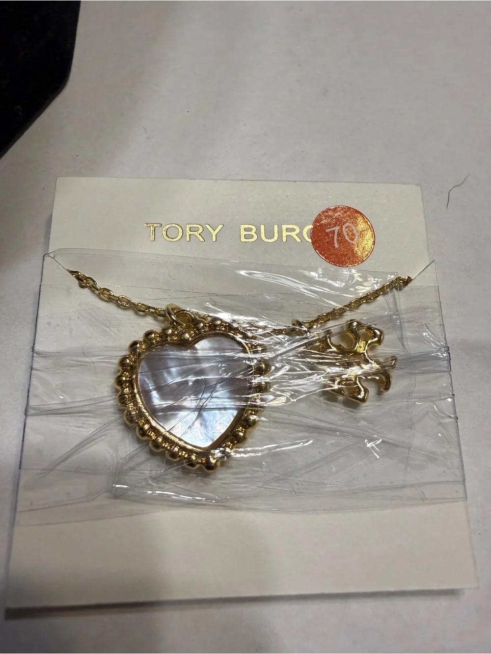 NEW Tory Burch Logo Shell Heart Cross Gold Plated  Charms Pendant Necklace Chain